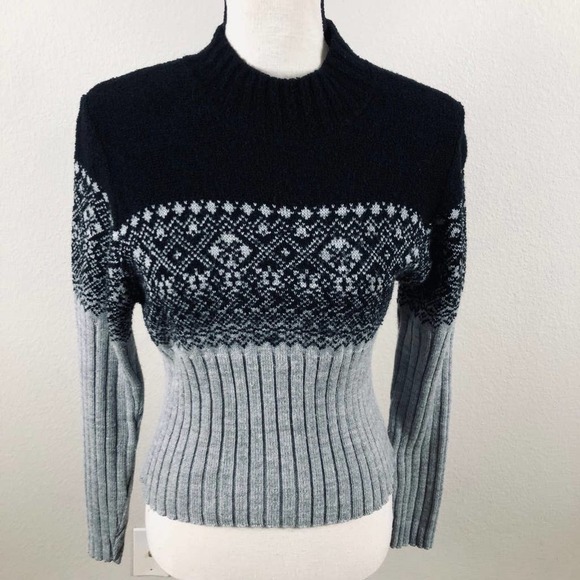 Glory USA Sweater Black White Fairisle Mock Neck Pullover Cropped Size Small - Picture 12 of 14